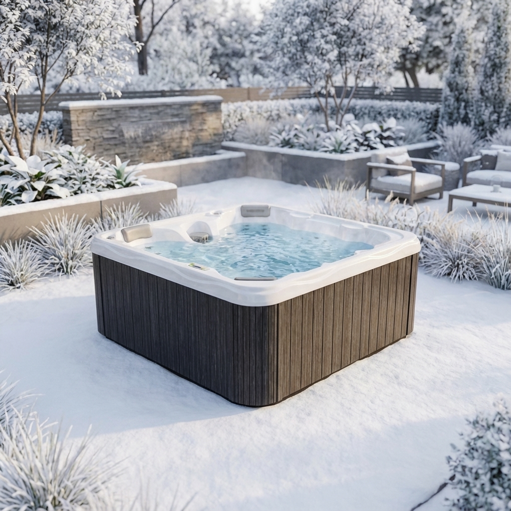 Modern hot tub setup ready for Christmas